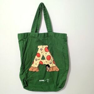 AFAC. X Veronica Effect Collaboration Green Tote Bag with Pizza Graphic "A"